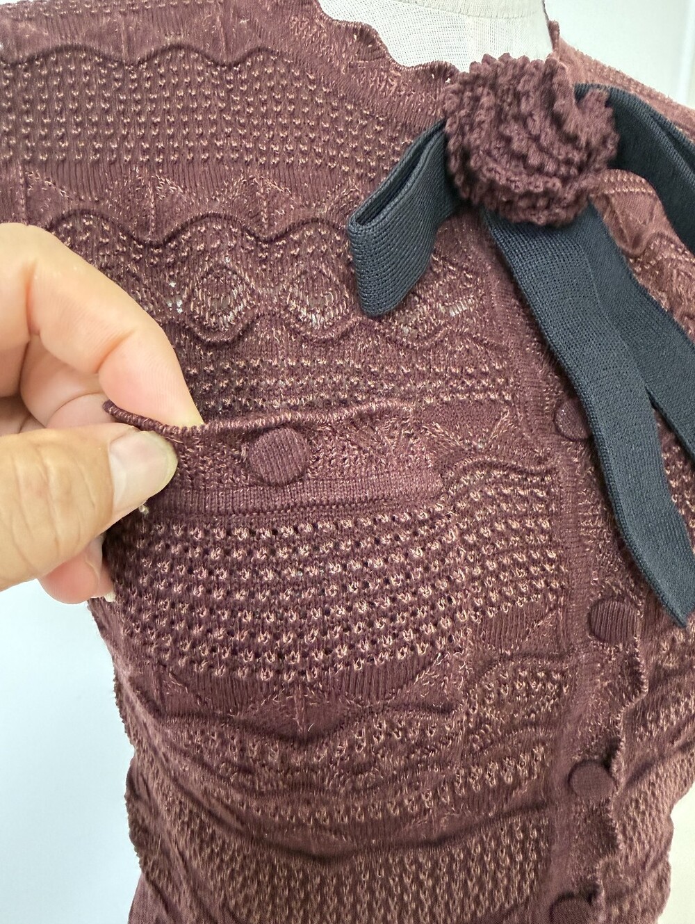 Self Portrait Brown Pointelle Knit Top With Matching Mini Skirt Set - Picture 13 of 16